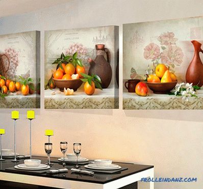Modulárne obrazy v interiéri obývačky, spálne alebo kuchyne, fotografické nápady